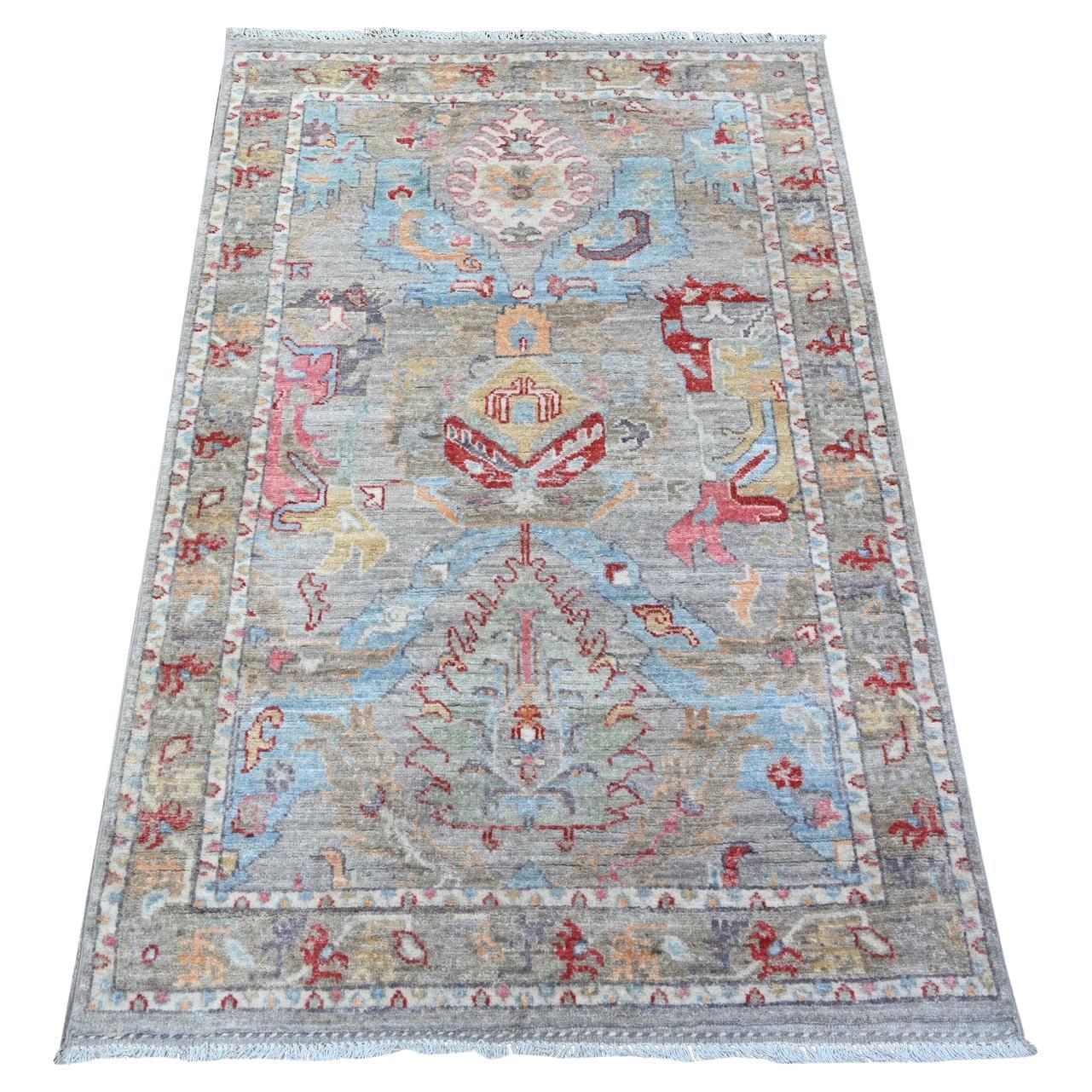 3'x4'8" Gray Fine Aryana Sultanabad Leaf Design Hand Knotted Wool Rug