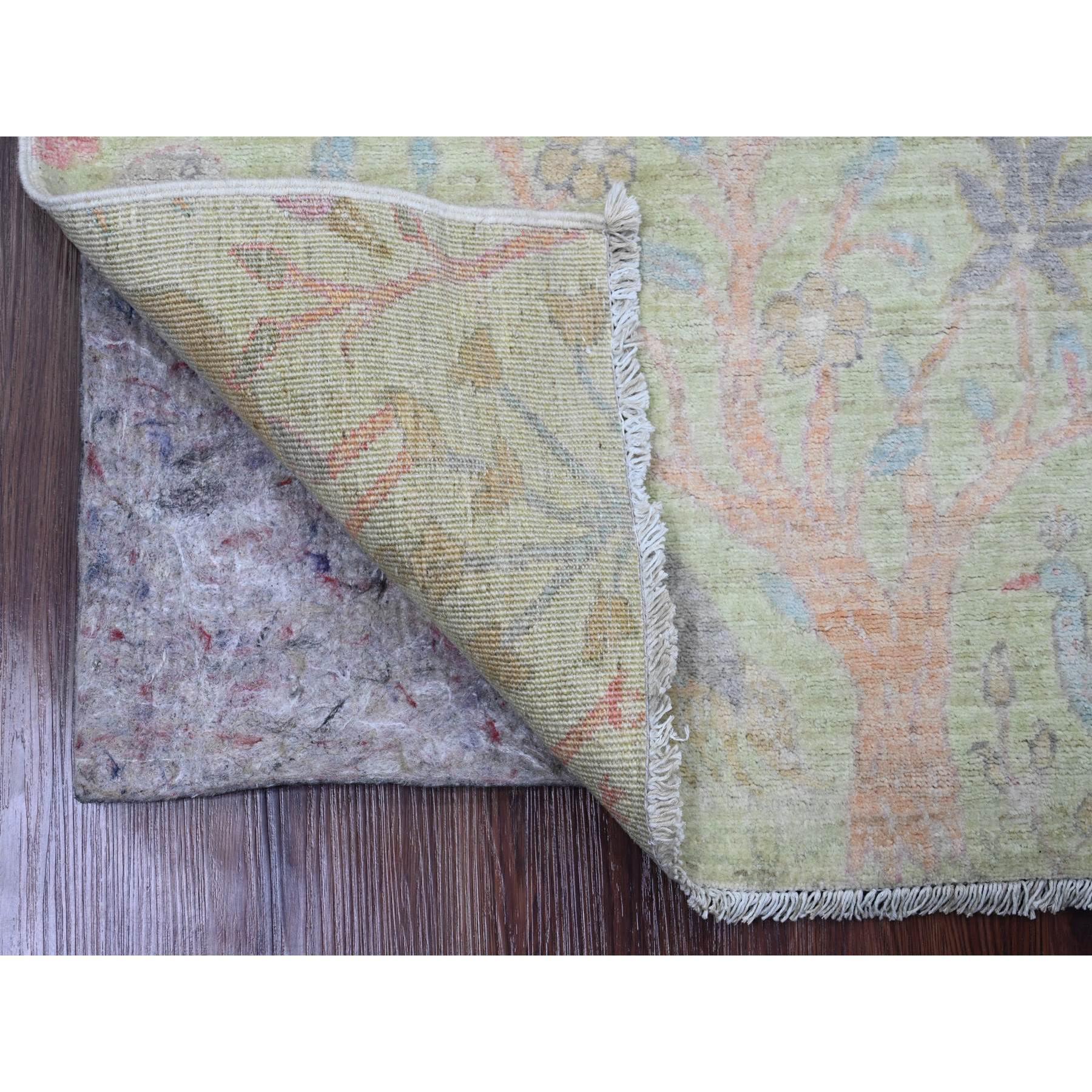 Celadon Green, Afghan Peshawar with Birds of Paradise Design, Hand Knotted, Soft Wool, Natural Dyes, Oriental Rug
Primary materials: Wool
Latex: No Pile 
height: 0.25 Inches
Style: Transitional
Primary color: Green
Secondary colors: Blue, Red,