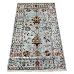 3'x4'8" Misty Gray Hand Knotted Afghan Sultani Pomegranate Design Wool Rug