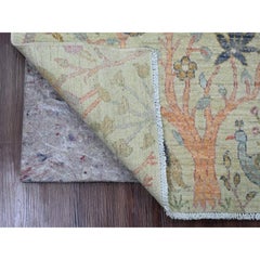 3'x4'8" Swamp Green Wool Peshawar Birds of Paradise Design Hand Knotted Rug