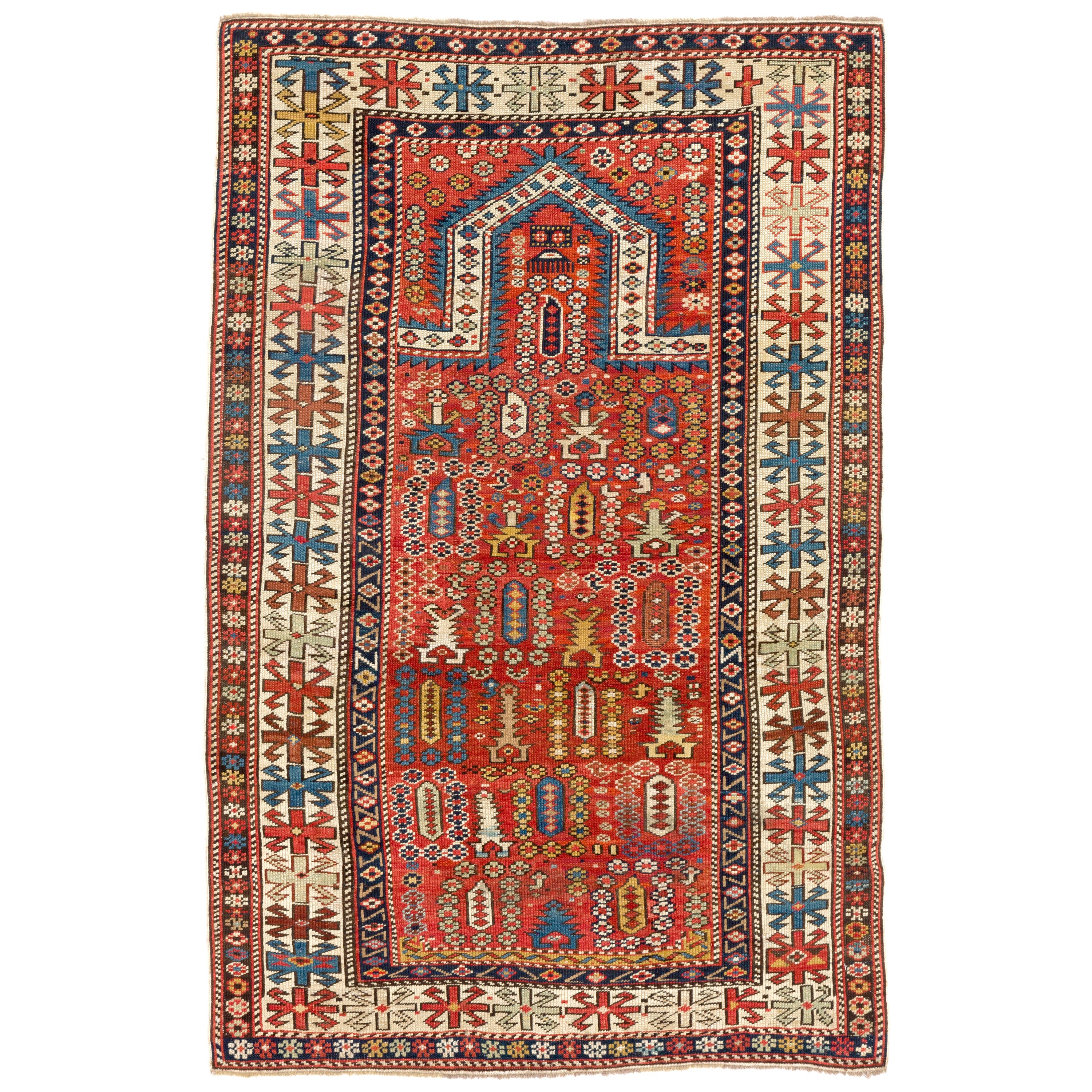 Tappeto antico caucasico Shirvan Prayer 3'x4'9''