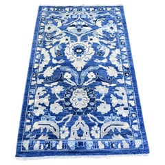 3'x4'9" Blue Densely Woven Peshawar Mahal Design Wool Hand Knotted Rug