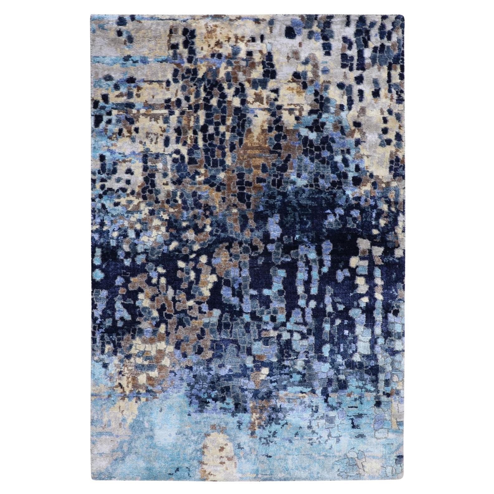 3
x4
9" Blue Mosaic Design Wool And Silk Hand Knotted Oriental Rug For Sale