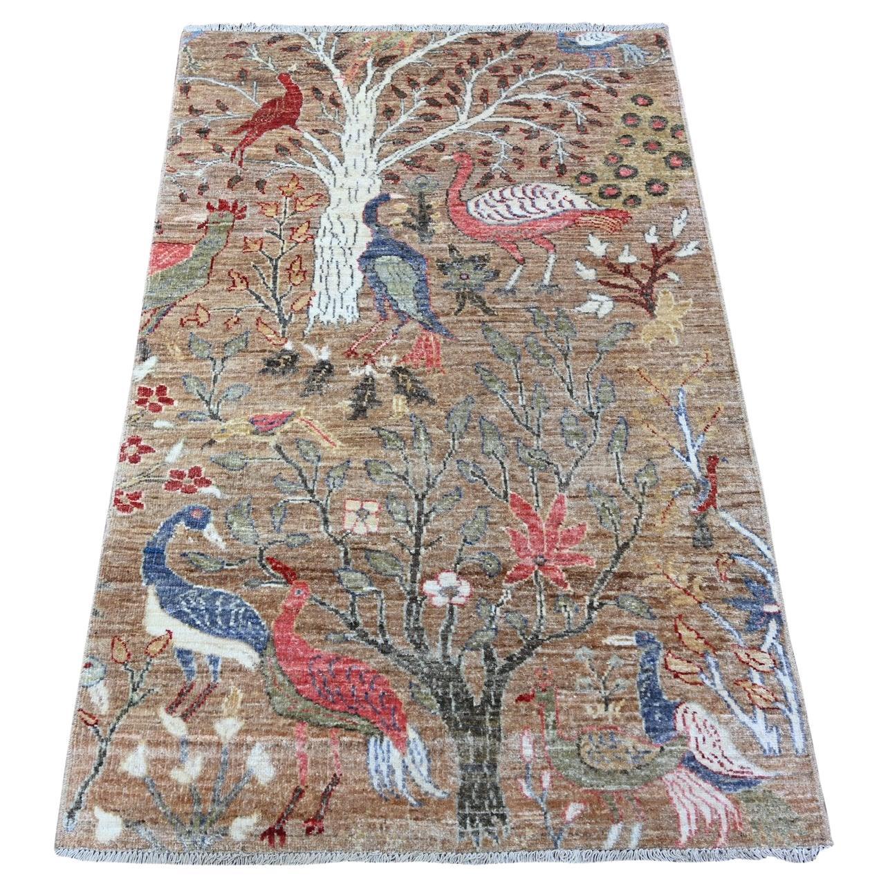 3
x4
9" Café au lait Brown, noué à la main, Afghan Peshawar Organic Wool, Rug