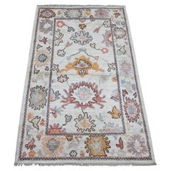 3'x4'9" Alfombra Oriental Daisy Blanca Hadn Anudada 100% Lana Angora Afgana Oushak