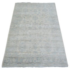 3'x4'9" Ivory Hand Knotted Heavily Washed Peshawar Pure Wool Oriental Rug