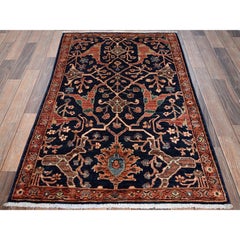 3'x4'9" Navy Blue Bijar Garus Design Hand Knotted Aryana Grade Pure Wool Rug