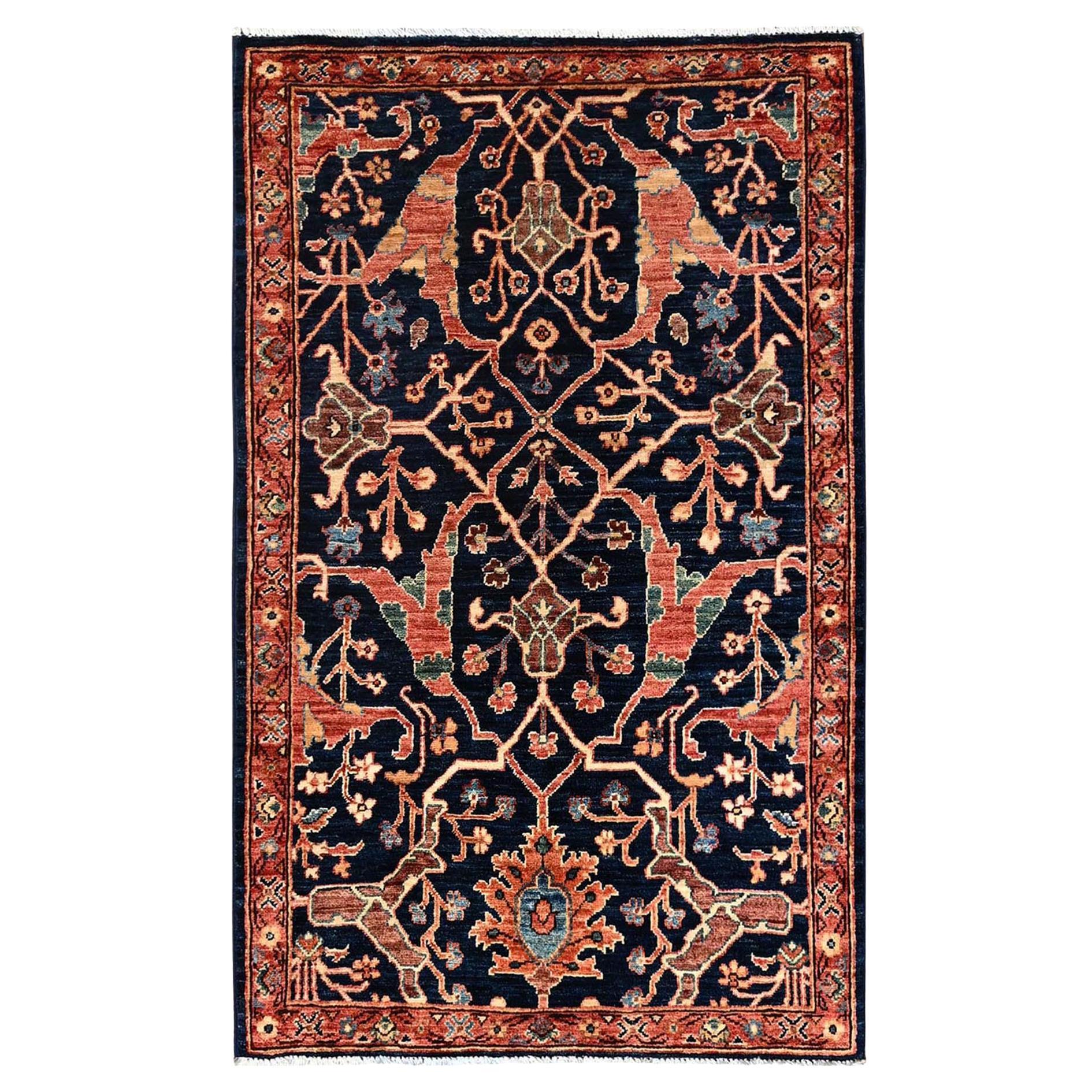 3
x4
9" Navy Blue Bijar Garus Design Hand Knotted Aryana Grade Pure Wool Rug