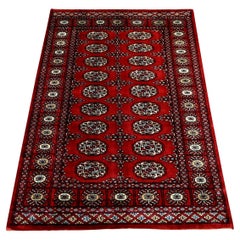 3'x4'9" Rich Red Pure Wool Hand Knotted Mori Bokara Oriental Rug