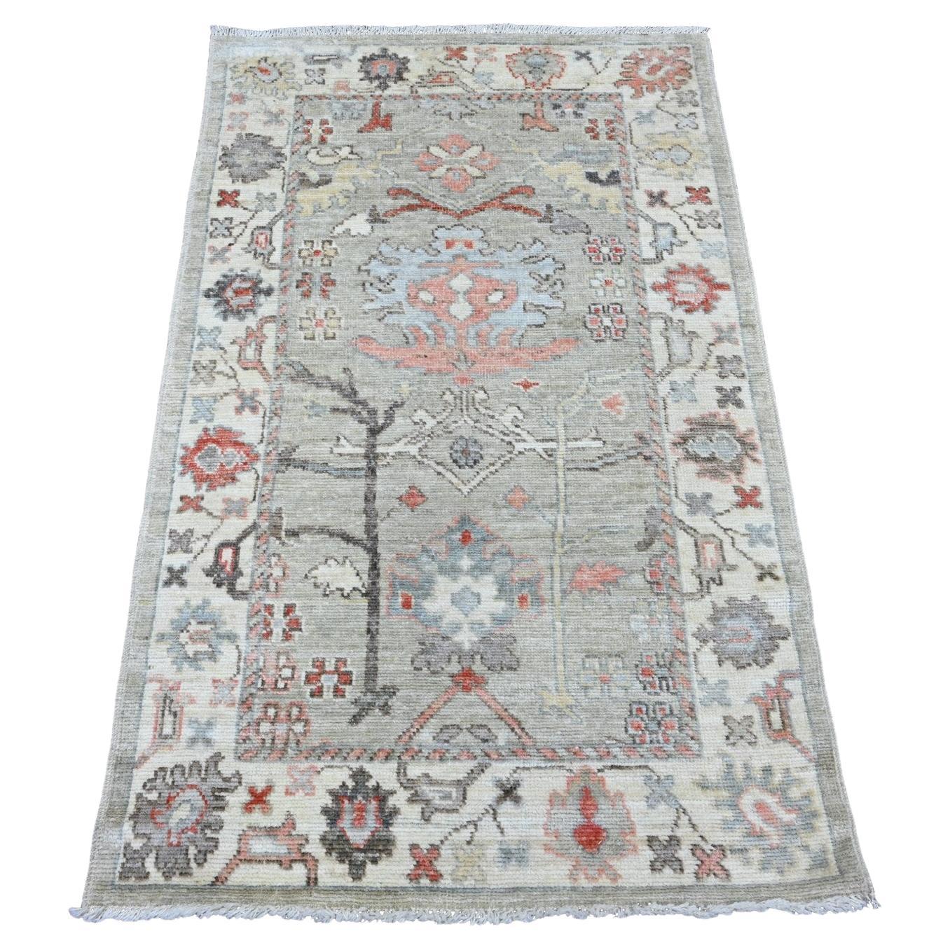 3
x4
9" Stone Gray Hand Knotted Afghan Angora Oushak Floral Pattern Wool Rug
