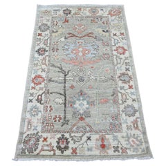 3
x4
9" Stone Gray Hand Knotted Afghan Angora Oushak Floral Pattern Wool Rug