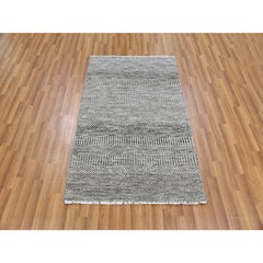 3'x4'9" Storm Gray Undyed Natural Wool Grass Design Hand Knotted Oriental Rug