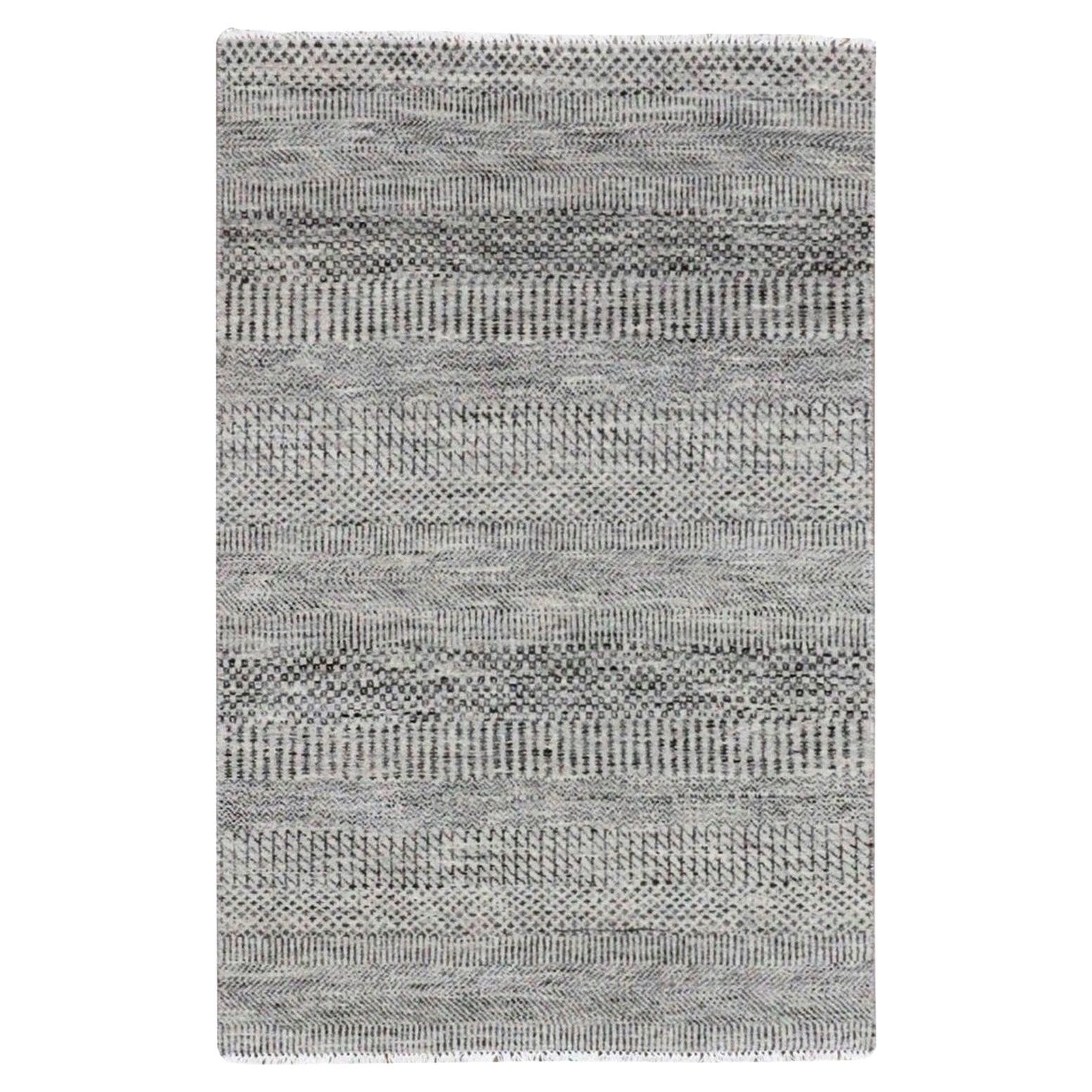 3'x4'9" Sturm grau ungefärbt natürliche Wolle Gras Design handgeknüpft Orientteppich