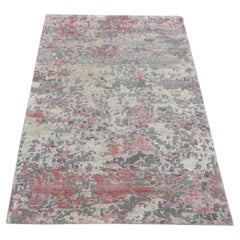 3'x4'9" Watermelon Pink Abstract Design Wool and Silk Hand Knotted Rug