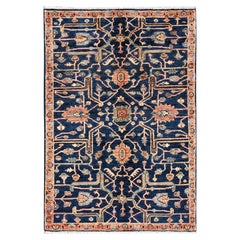 3'x4'9" Yale Blue Heriz Design Aryana Grade Hand Knotted Wool Oriental Rug