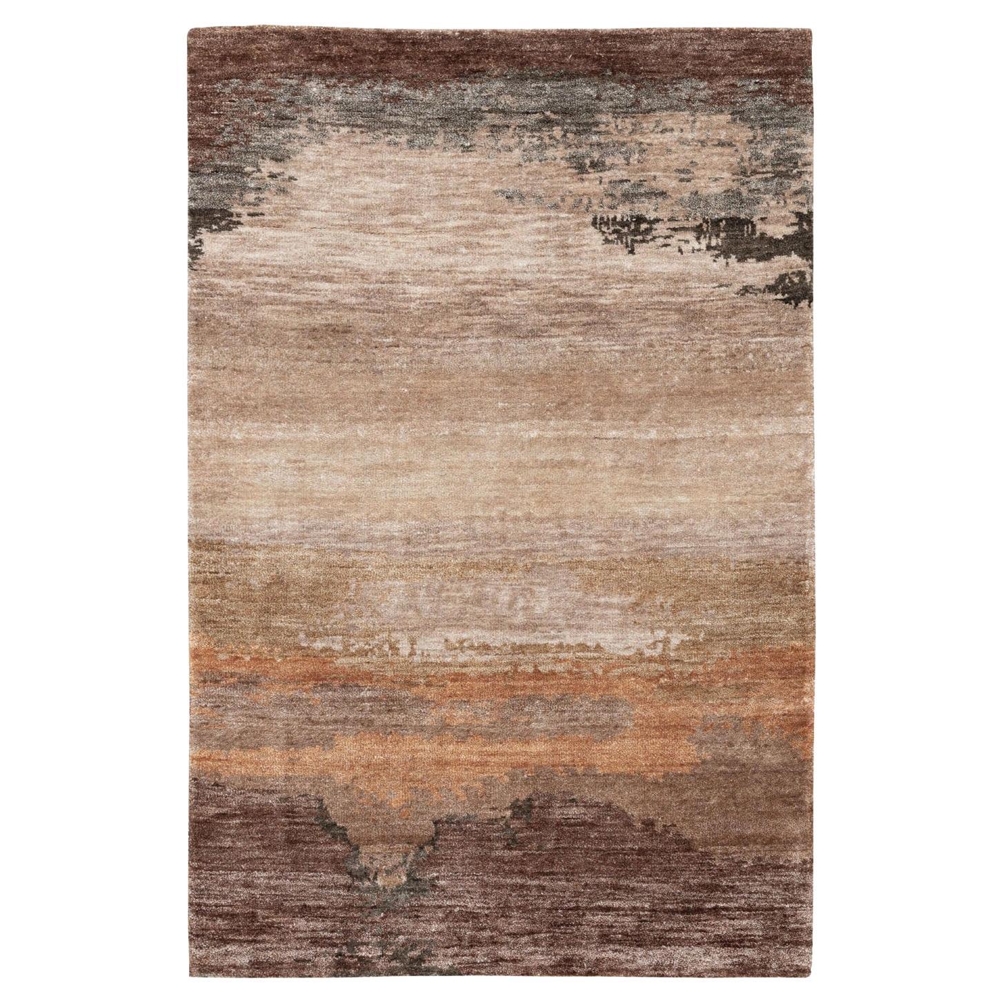 3'x5' Abstract Design Wool And Silk Hand Knotted Modern Oriental Rug