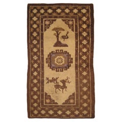 3X5 Antique Art Deco Mongolian Rug Tree of Life 92cm x 158cm C.1900