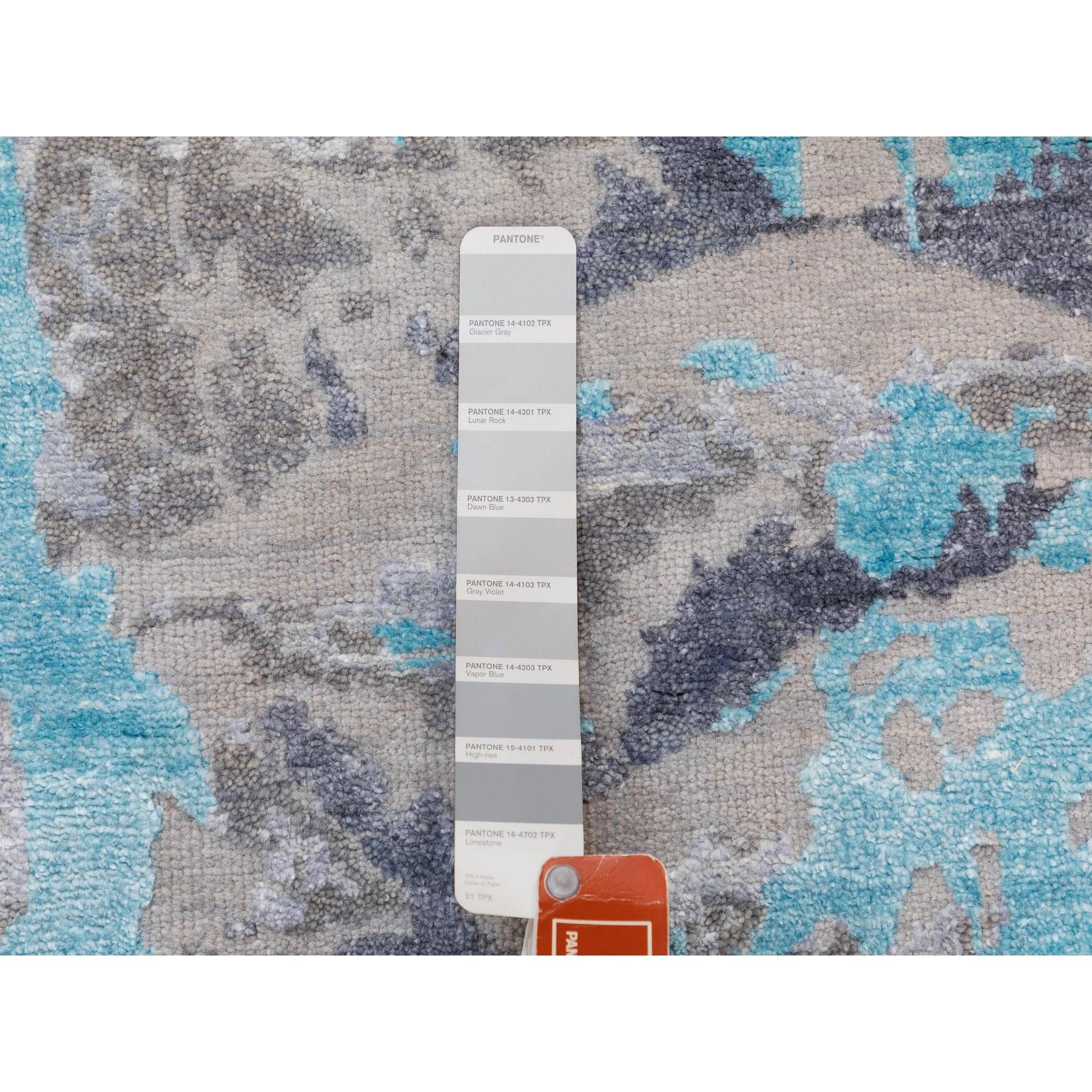 Hand-Knotted 3'x5' Aquamarine Modern Design Wool And Silk Hand Knotted Oriental Rug For Sale