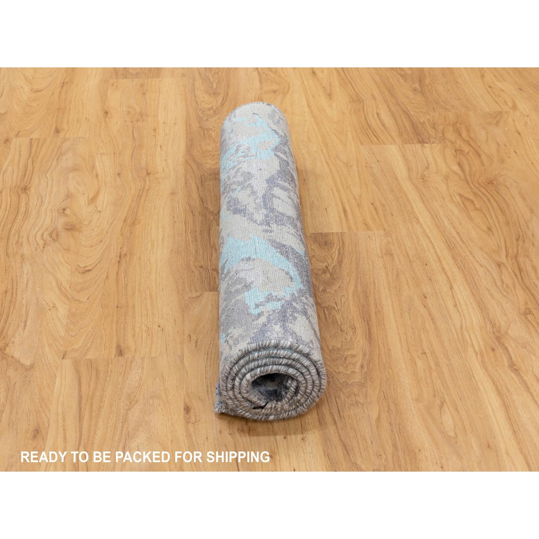 Contemporary 3'x5' Aquamarine Modern Design Wool And Silk Hand Knotted Oriental Rug For Sale