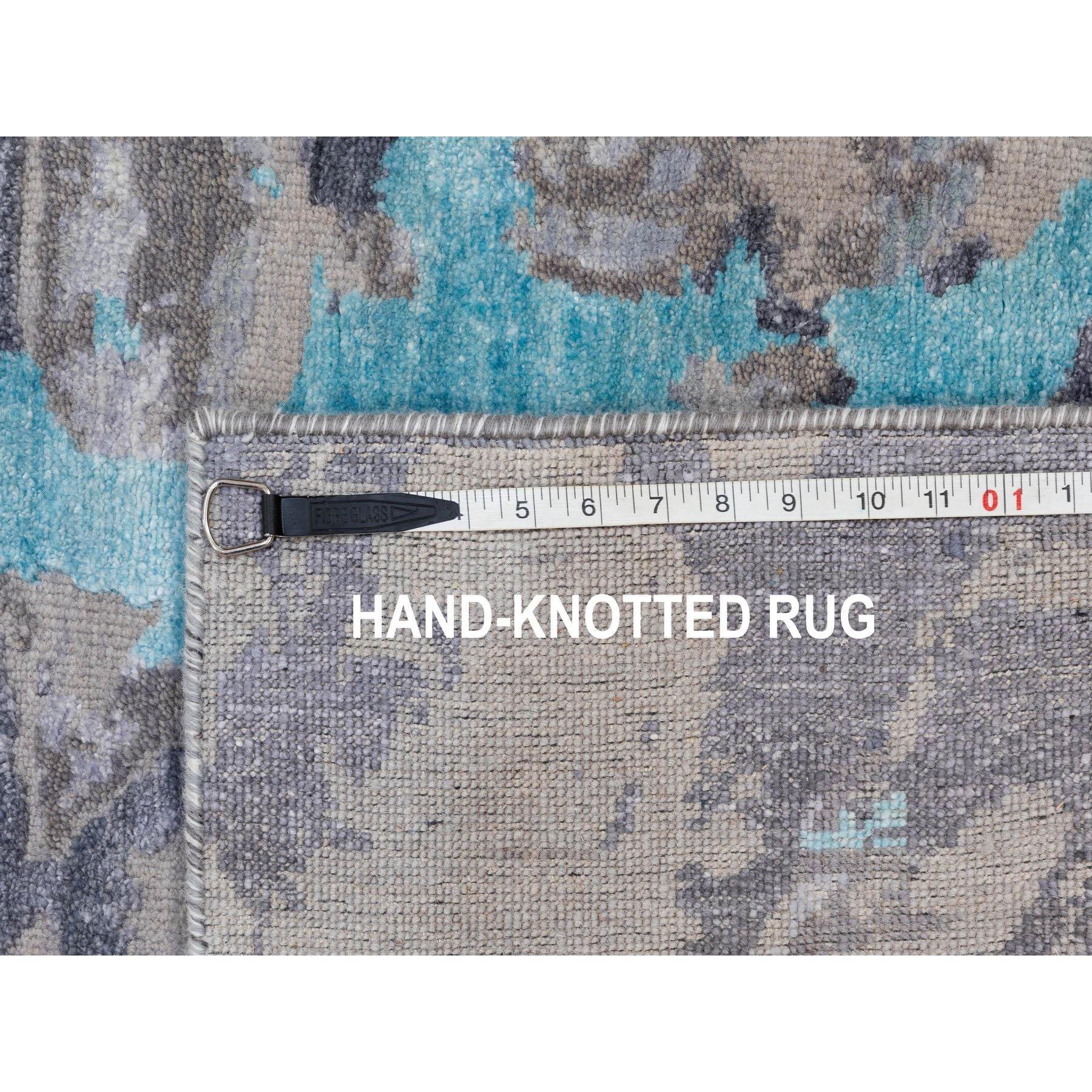 3'x5' Aquamarine Modern Design Wool And Silk Hand Knotted Oriental Rug For Sale 2