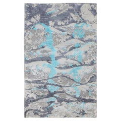 3'x5' Aquamarine Modern Design Wool And Silk Hand Knotted Oriental Rug