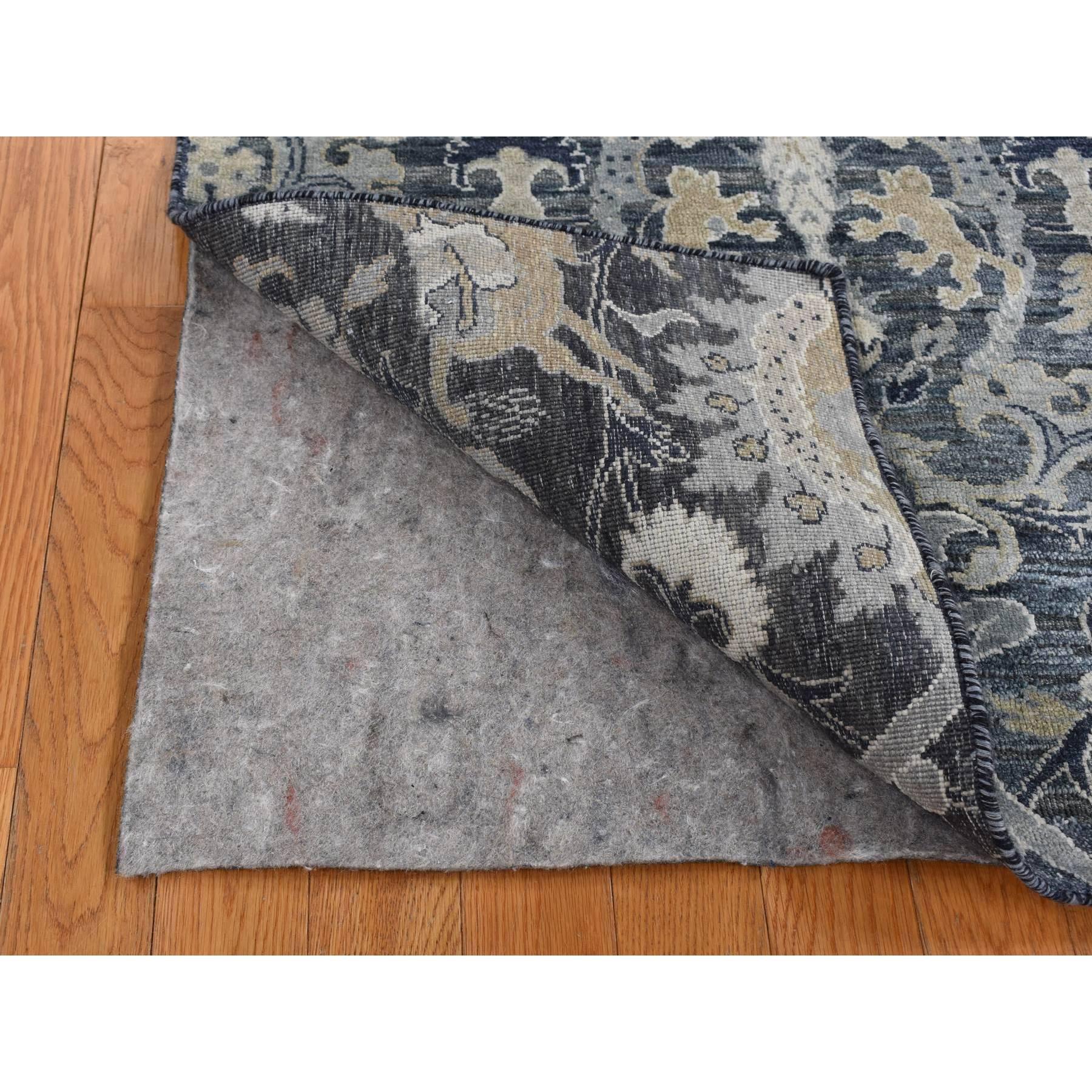 3'x5' Arsenic Gray Hand Knotted Silk with Wool Blossom Design Rug Moderno en venta