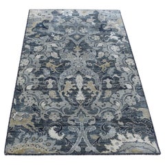 3'x5' Arsenic Gray Hand Knotted Silk with Wool Blossom Design Rug