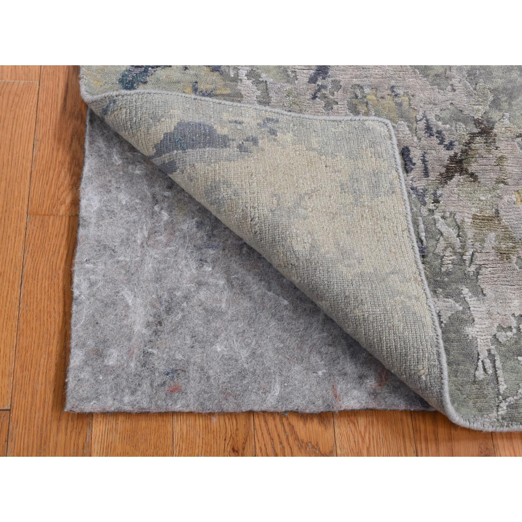 3'x5' Battleship Gray Abstract Design Wool and Silk Hand Knotted Rug Moderno en venta
