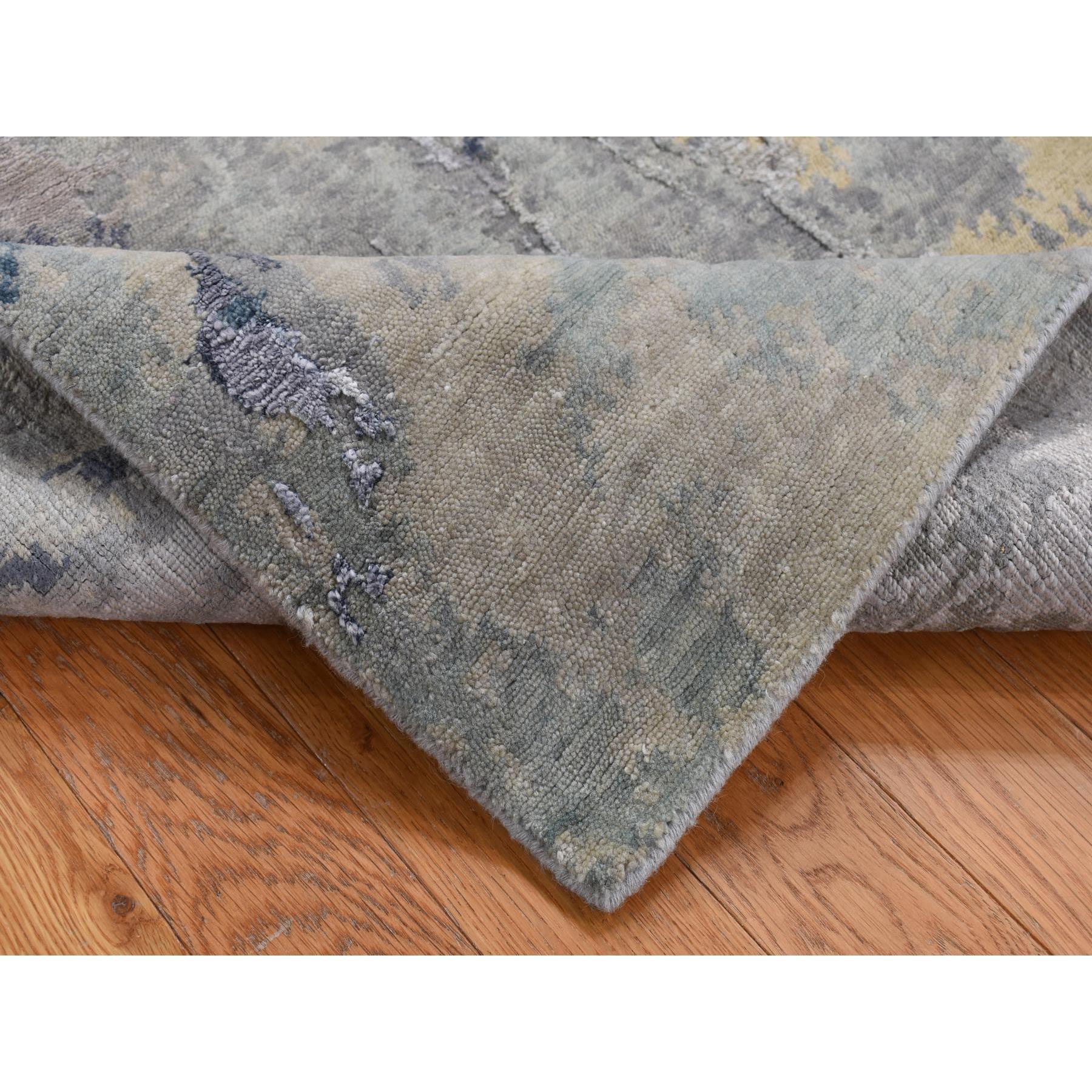 3'x5' Battleship Gray Abstract Design Wool and Silk Hand Knotted Rug Indio en venta