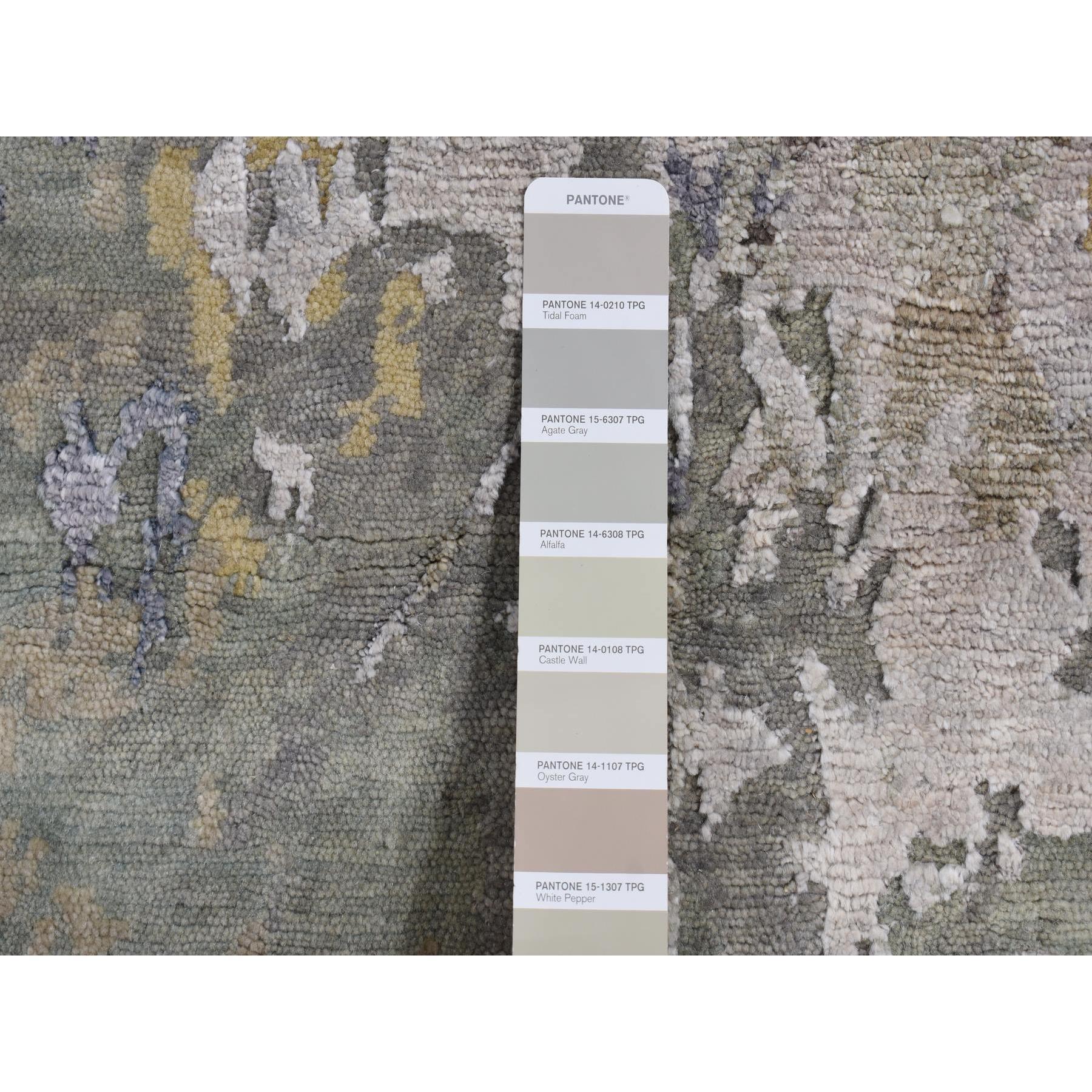 3'x5' Battleship Gray Abstract Design Wool and Silk Hand Knotted Rug Anudado a mano en venta