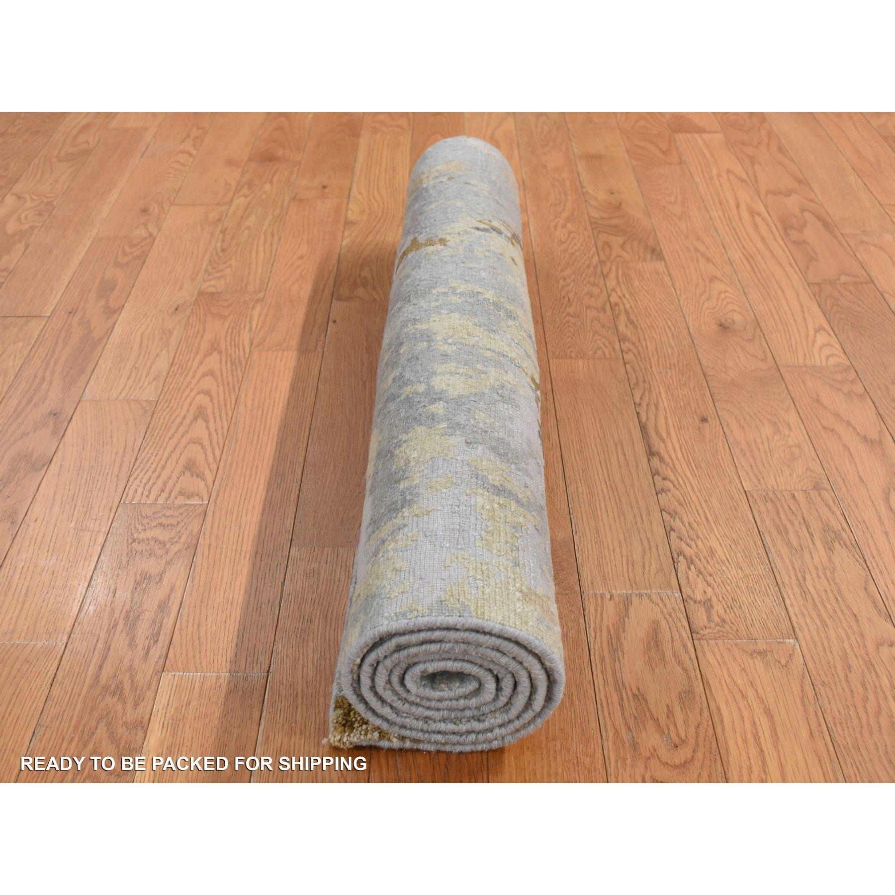 3'x5' Battleship Gray Abstract Design Wool and Silk Hand Knotted Rug Siglo XXI y contemporáneo en venta