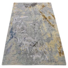 3'x5' Battleship Gray Abstract Design Wool and Silk Hand Knotted Rug