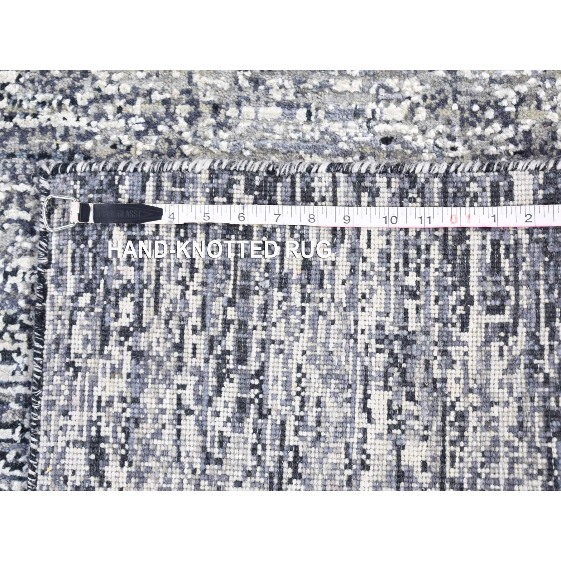 3'x5' Schwarz Reine Seide und Wolle Modernes Design Handgeknüpft Matte Teppich im Angebot 1
