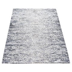 3'x5' Schwarz Reine Seide und Wolle Modernes Design Handgeknüpft Matte Teppich