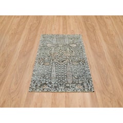 3'x5' Black Willow and Cypress Tree Design Silk with Wool Hand Knotted Rug