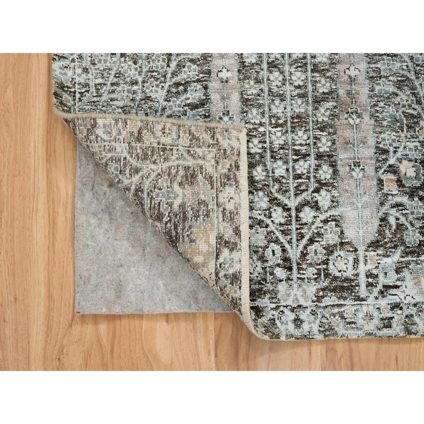 Medievale Tappeto 3'x5' con salice nero e disegno di cipresso in seta e lana annodato a mano in vendita