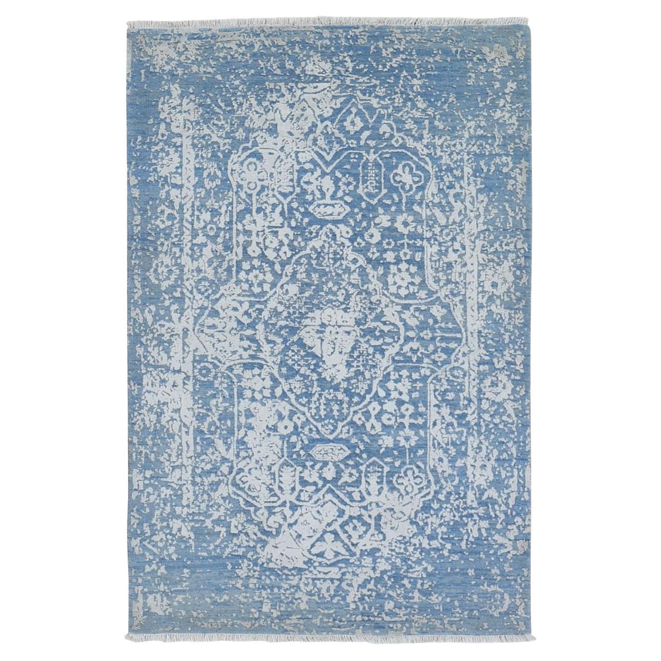 3
x5
 Blue Broken Persian Design Wool 
Pure Silk Hand Knotted Oriental Rug