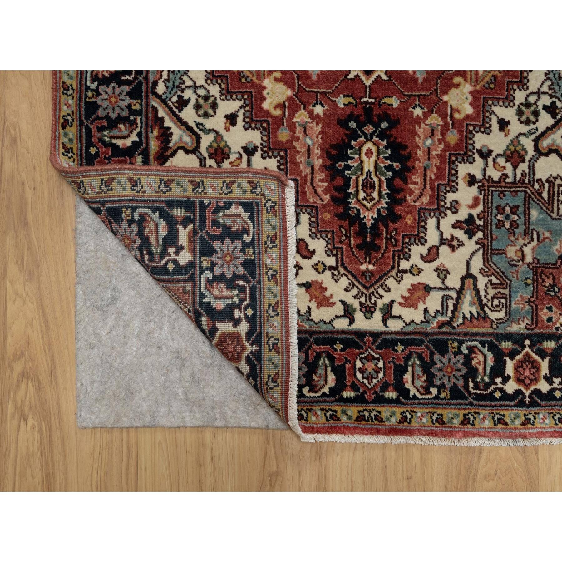 Heriz Serapi 3'x5' Brick Red Antiqued Fine Heriz Re-Creation Hand Knotted Soft Wool Rug For Sale