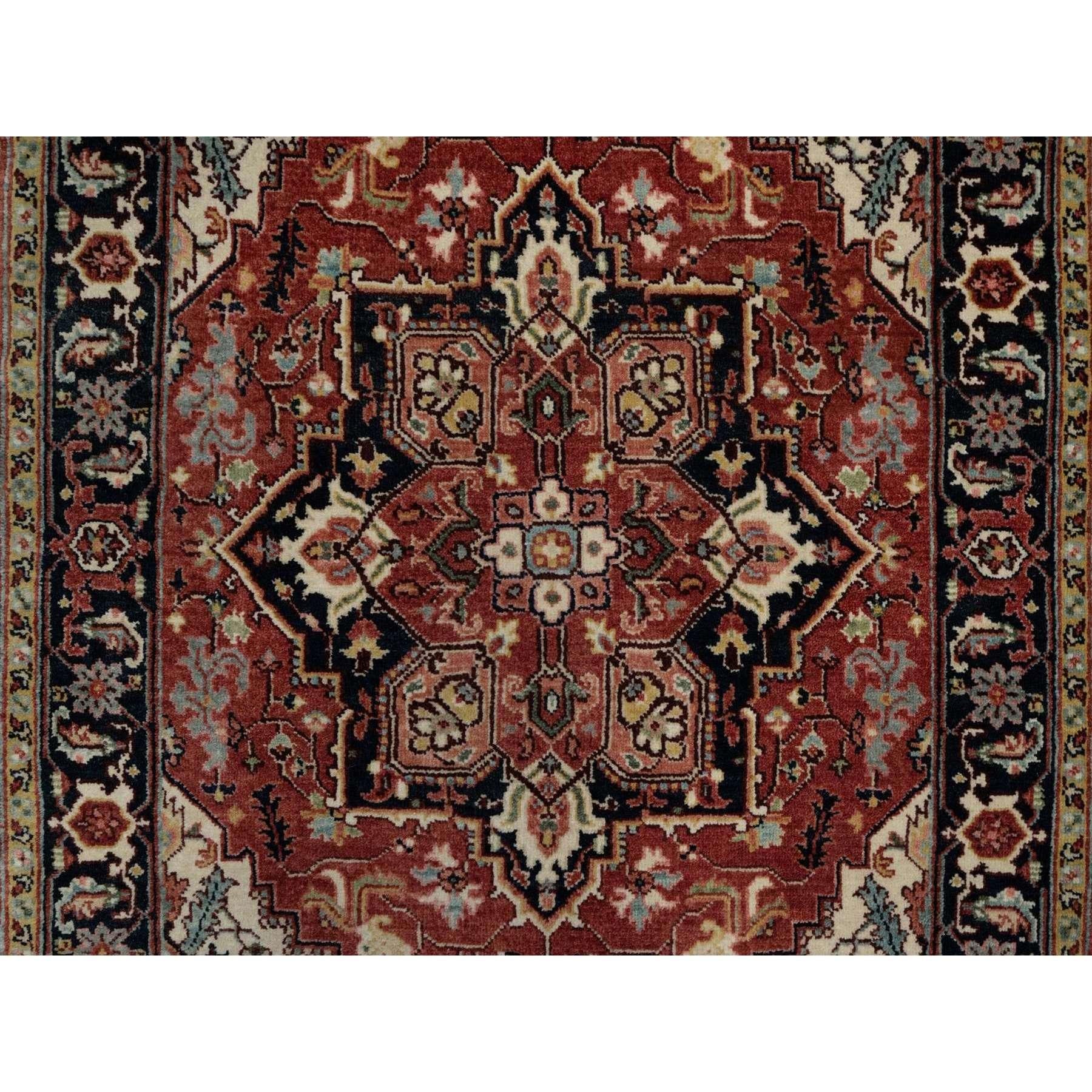 Hand-Knotted 3'x5' Brick Red Antiqued Fine Heriz Re-Creation Hand Knotted Soft Wool Rug For Sale
