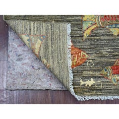 3'x5' Brown Afghan Peshawar Oceanic Fish Design Hand Knotted Soft Wool Rug