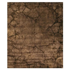 3x5 Brown Hand-Knotted Wool Cracked Earth Texture Geometric Modern Carpet Rug (Tapis moderne géométrique en laine marron nouée à la main)