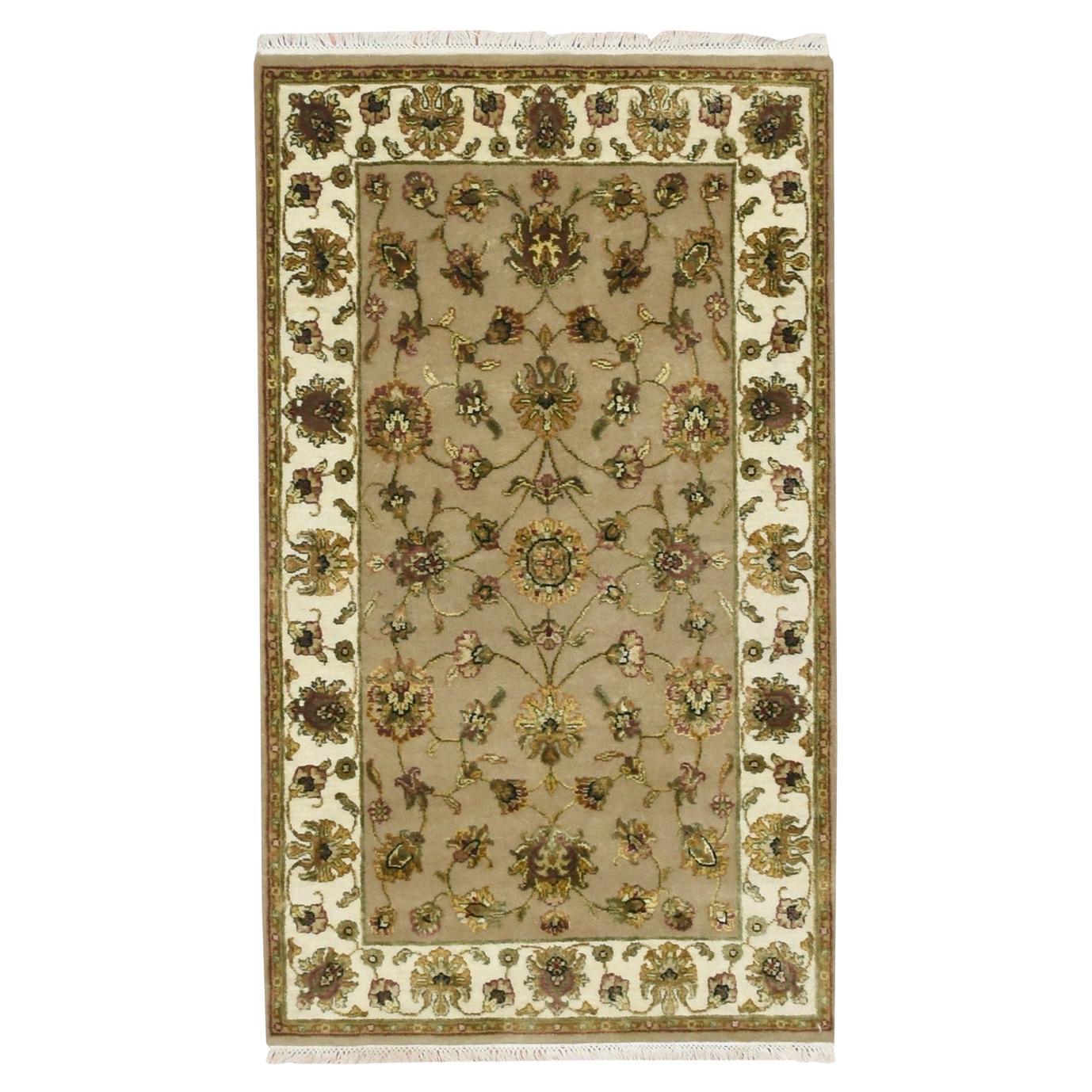 3
x5
 Braun Rajasthan Blatt Design Hand geknüpft Wolle und Seide Orientteppich