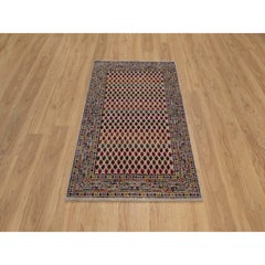 3'x5' Colorful Hand Knotted Repetitive Boteh Design Wool & Sari Silk Rug
