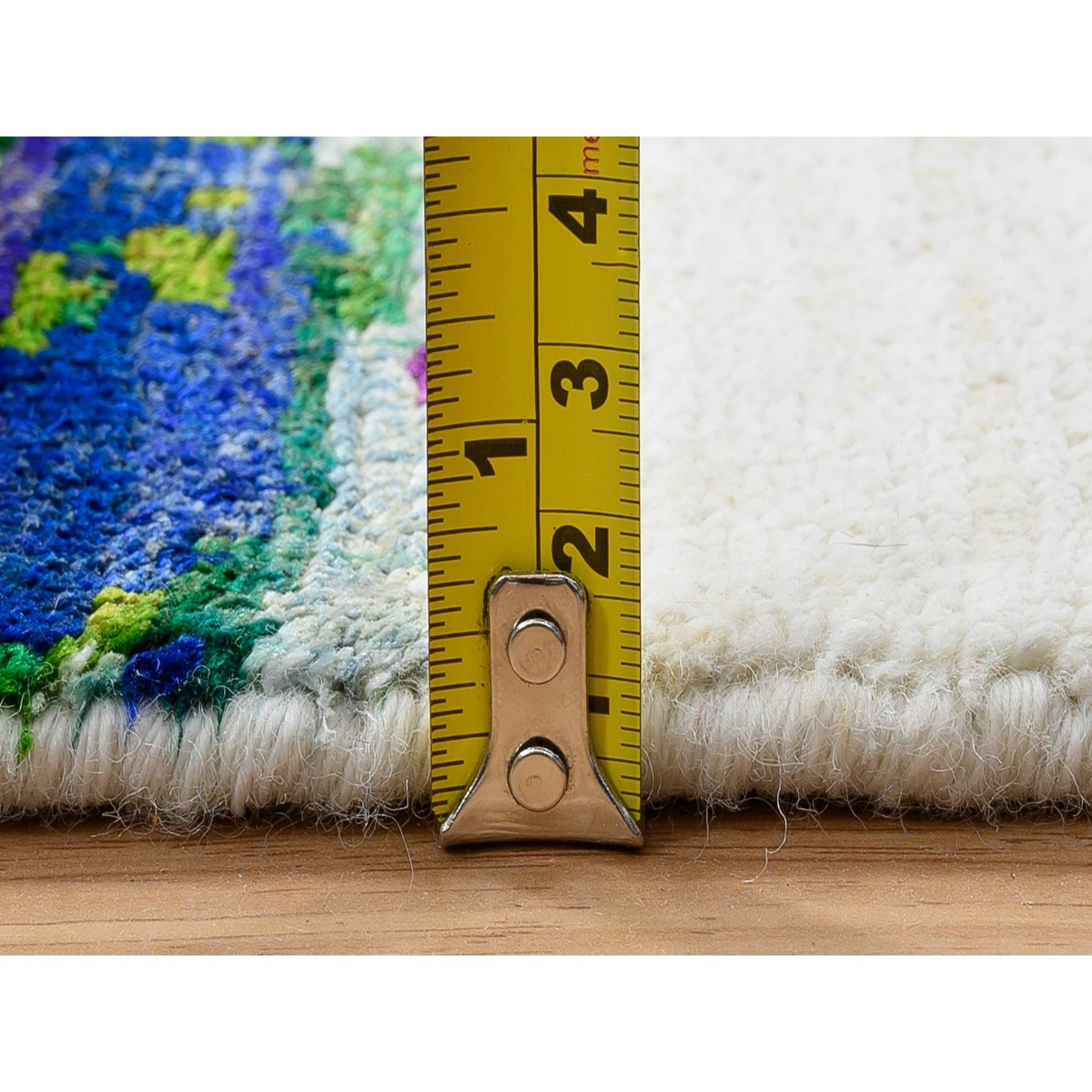 3'x5' Colorful Modern Abstract Motifs Wool and Sari Silk Hand Knotted Rug For Sale 1