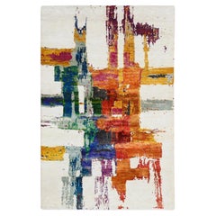 3'x5' Colorful Modern Abstract Motifs Wool and Sari Silk Hand Knotted Rug