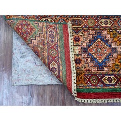 3'x5' Bunter, handgeknüpfter Orientteppich aus natürlicher Wolle, Super-Kazak-Stil