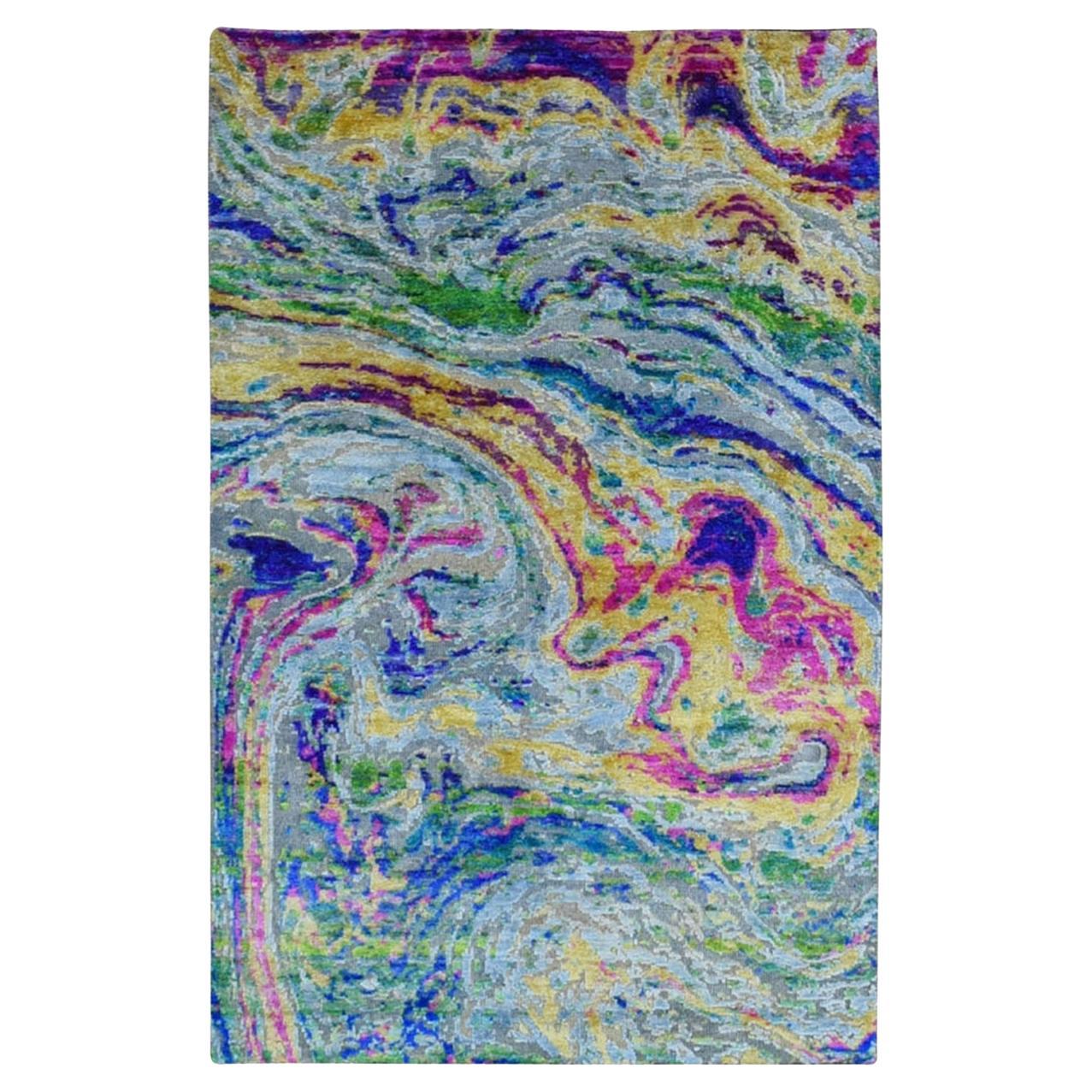 3
x5
 Colorful Sari Silk with Textured Wool The Lava Design Hand Knotted Rug For Sale