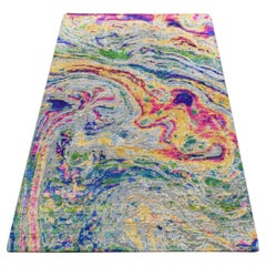 3'x5' Colorful The Lava Design Sari Silk with Textured Wool Hand Knotted Rug