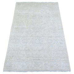 3'x5' Delicate White 100% Wool Hand Knotted Washed Out Peshawar Oriental Rug