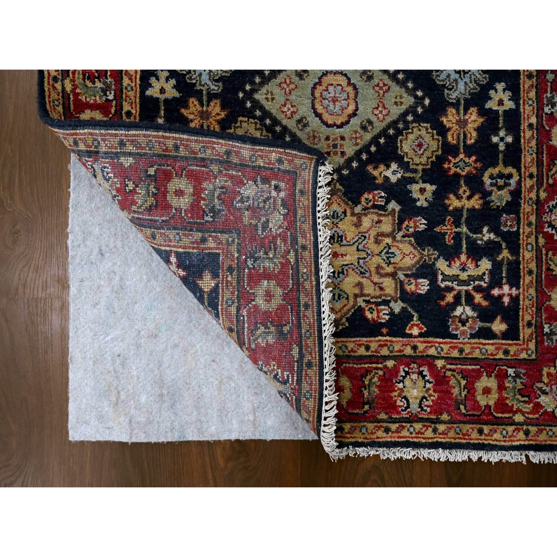 Heriz Serapi 3'x5' Denim Black Karajeh Design Natural Wool Hand Knotted Rug For Sale